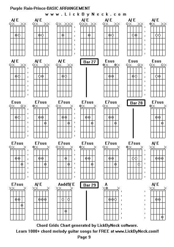 Chord Grids Chart of chord melody fingerstyle guitar song-Purple Rain-Prince-BASIC ARRANGEMENT,generated by LickByNeck software.